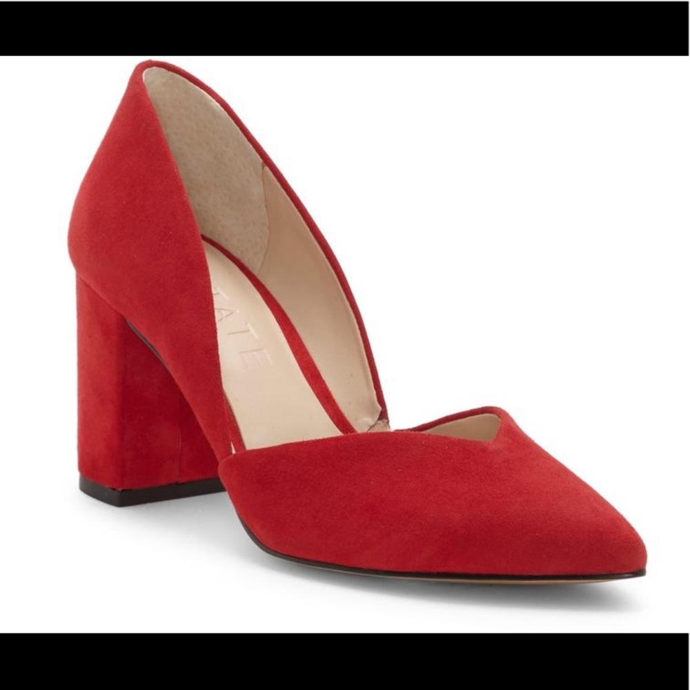 1 State Red Selim Pointed Toe Pumps
